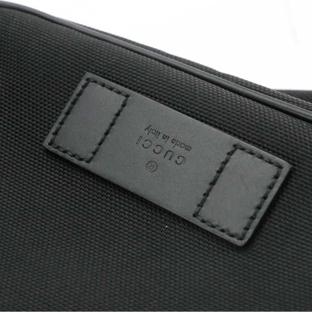 Gucci Black Techno Canvas Web Strap Belt Bag with Leather Trim